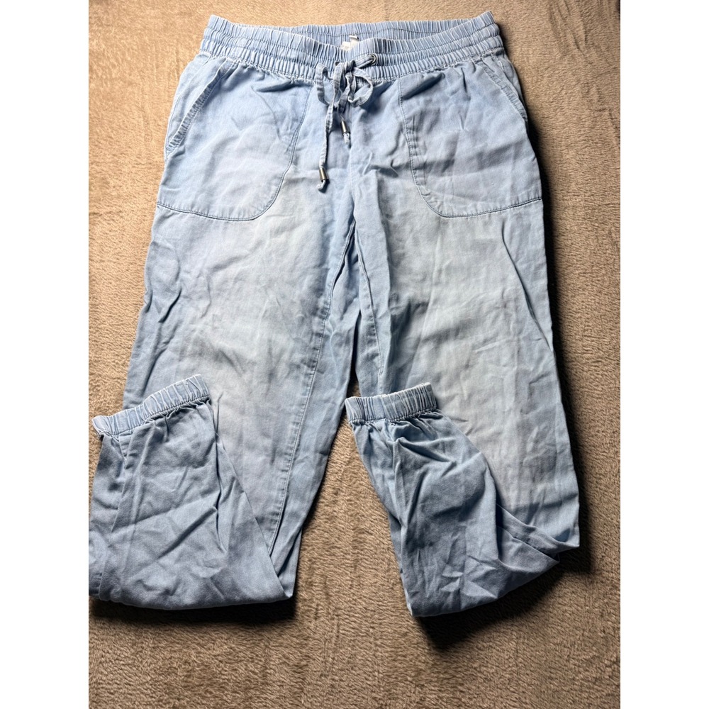 S&Co Light Wash Chambray Jogger Pants Womens XS Elastic Waist Drawstring Denim